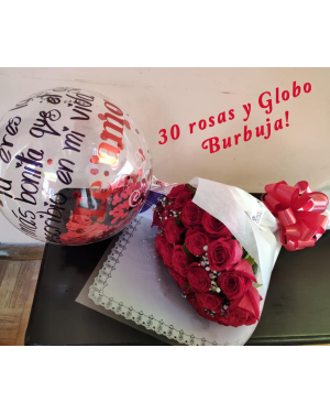 Rosas con Globo Burbuja